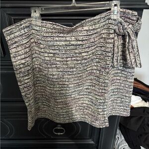 Chic Multicolor Tweed Skirt with tie size XL